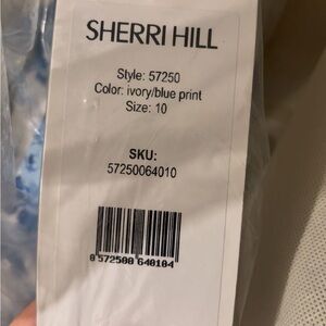 Sherri Hill Ivory and Blue Patterned Gown